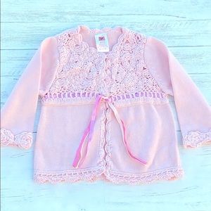 April Cornell Pink Rosette & Ribbon Sweater